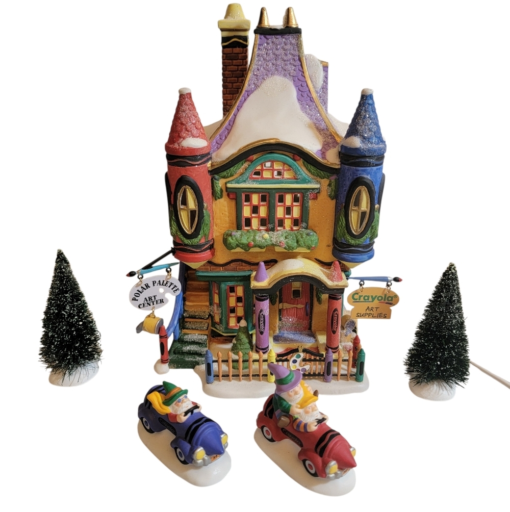 2000 Retired Dept 56 "Crayola Polar Palette Art Center" Cruisin Elves Trees Lot